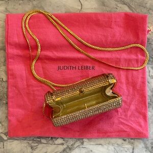 Vintage Judith Leiber Gold Crystal Clutch, with mirror, bag and box